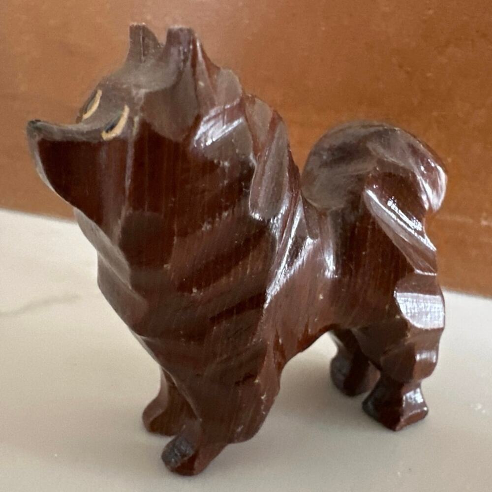 Japanese Wooden Carved Mini Zodiac Shiba Akita Dog Hand Made Craft